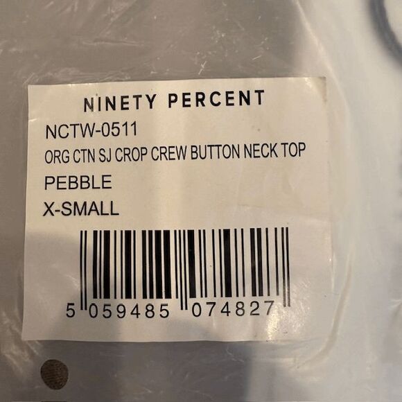 NEW! NINETY PERCENT Organic Cotton Crop Crew Button Neck Top Pebble OverSized XS - Picture 13 of 14